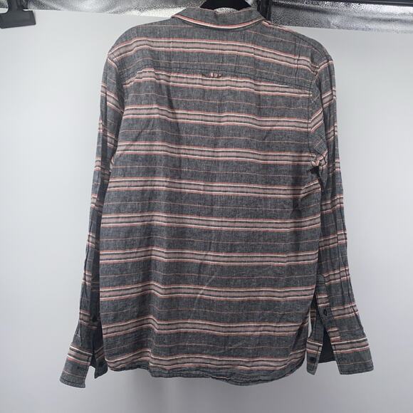 Sun + Stone Mens Medium Serape Stripe Linen/cotton Blend Button Shirt Gray Coral - Picture 4 of 7